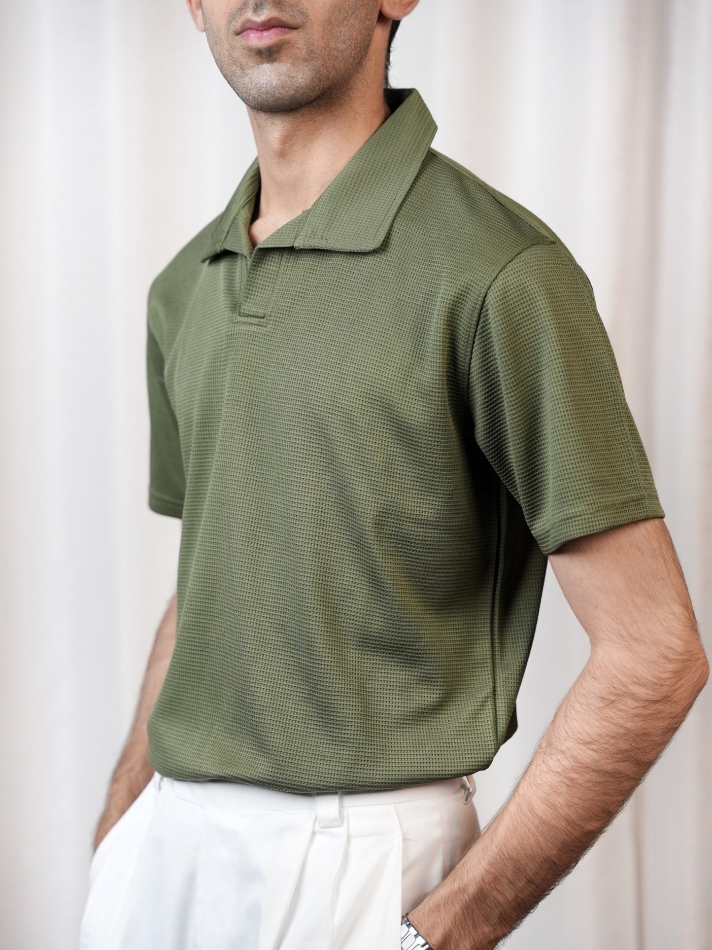 OLIVE WAFFLE KNIT POLO
