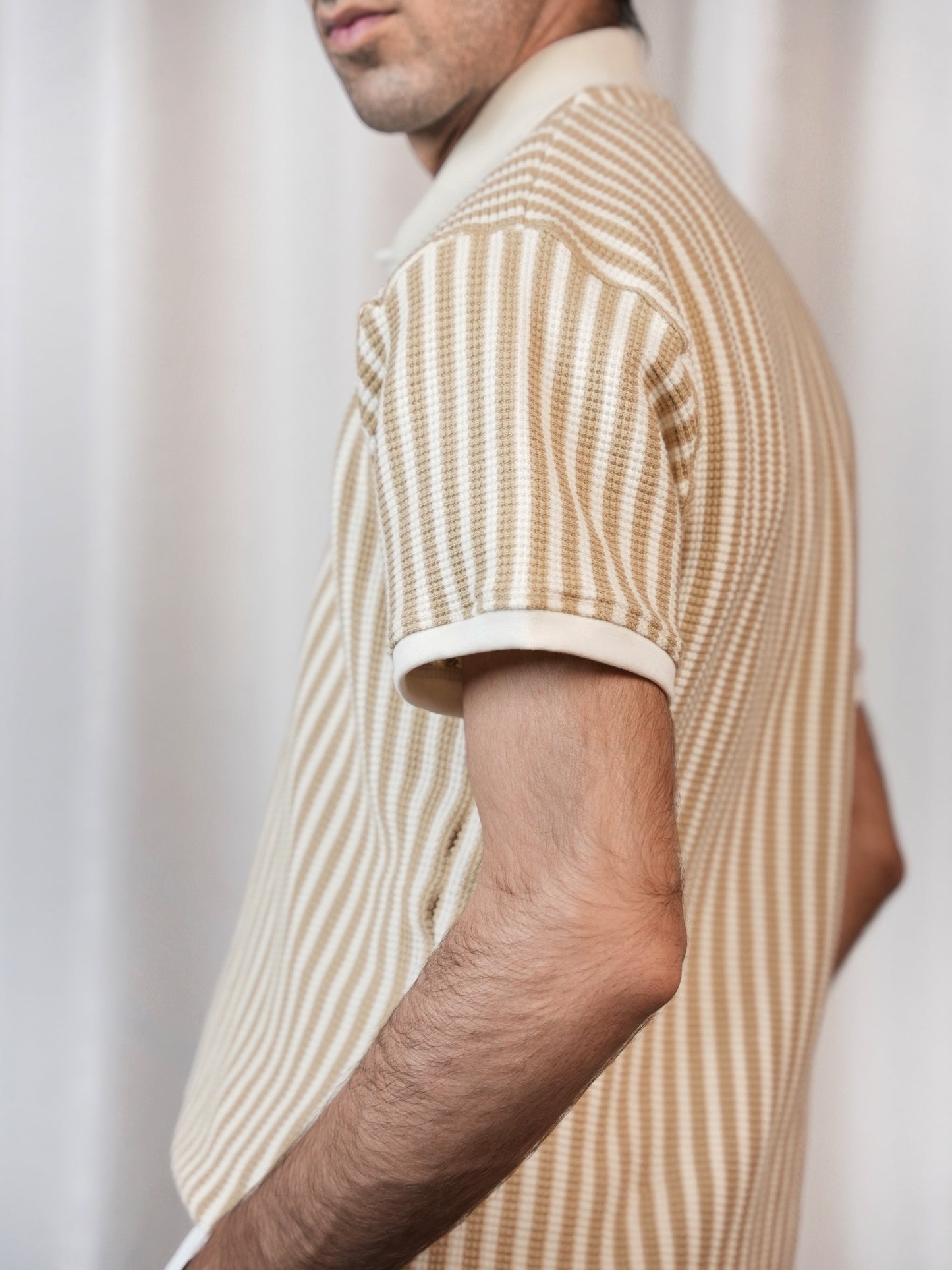 Textured Groove Crochet Shirt - Half Sleeves