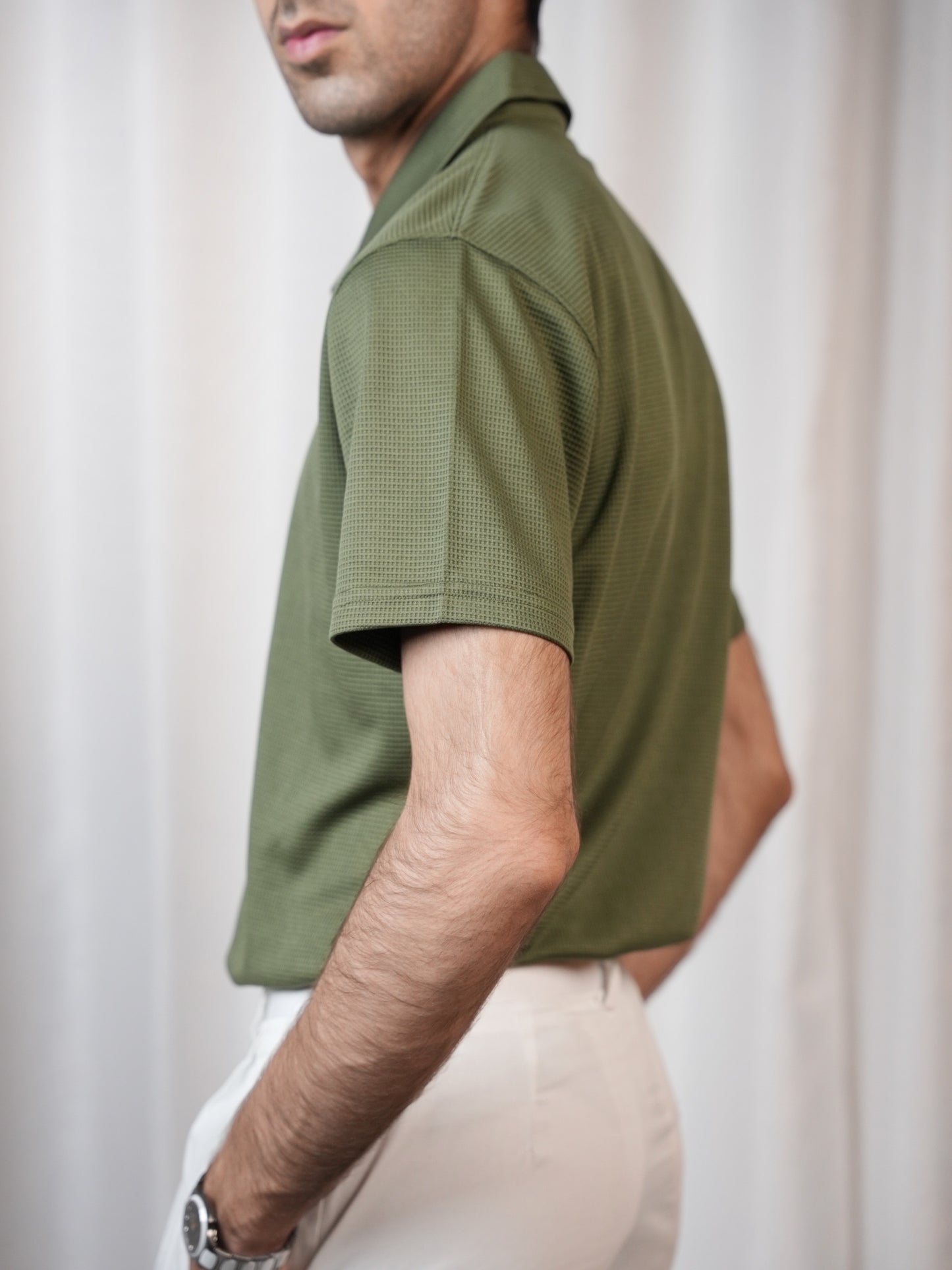 OLIVE WAFFLE KNIT POLO
