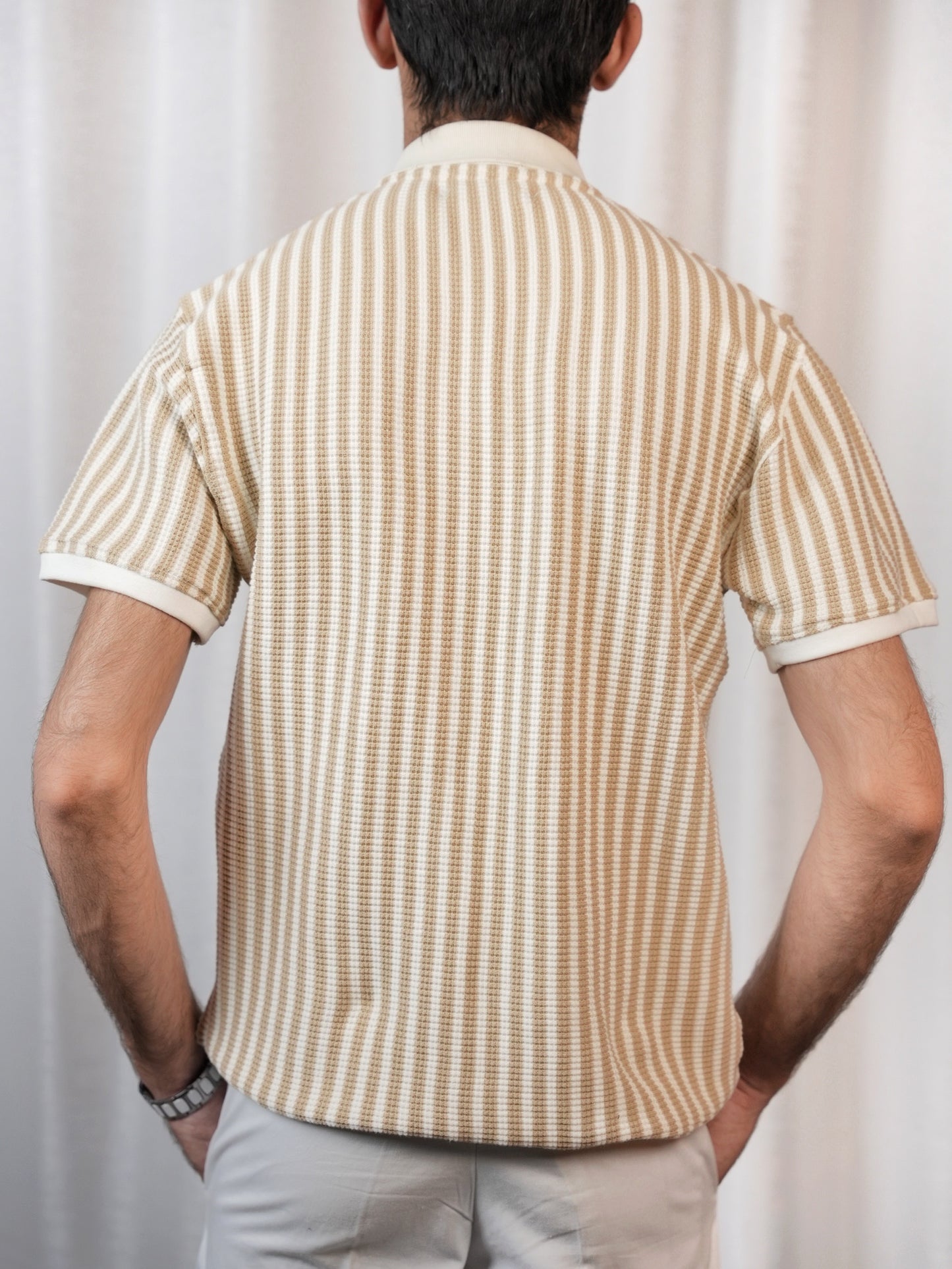Textured Groove Crochet Shirt - Half Sleeves
