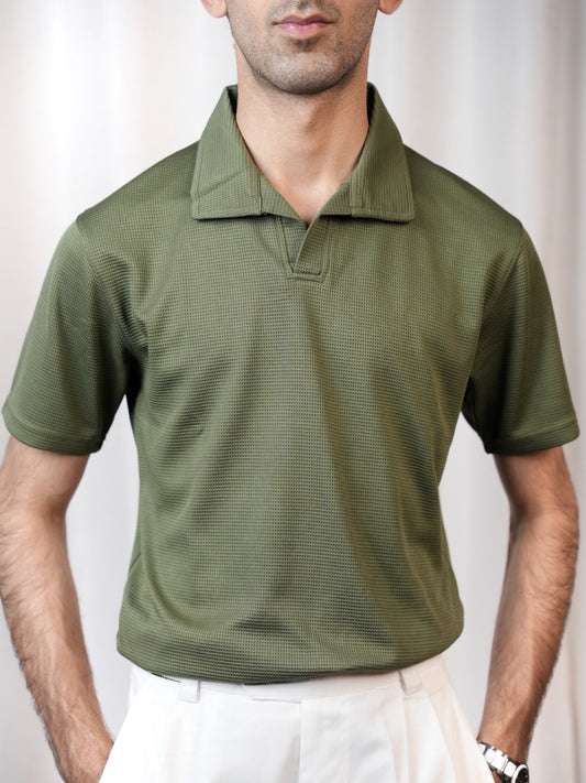 OLIVE WAFFLE KNIT POLO