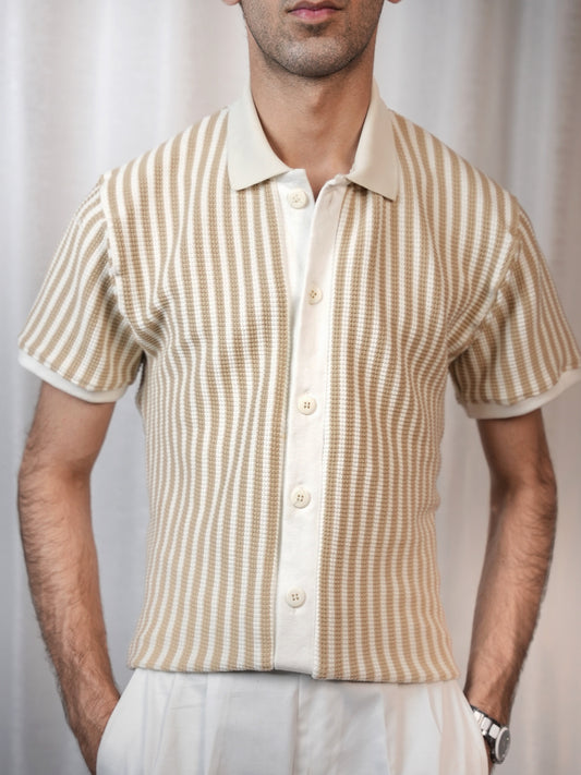 Textured Groove Crochet Shirt - Half Sleeves