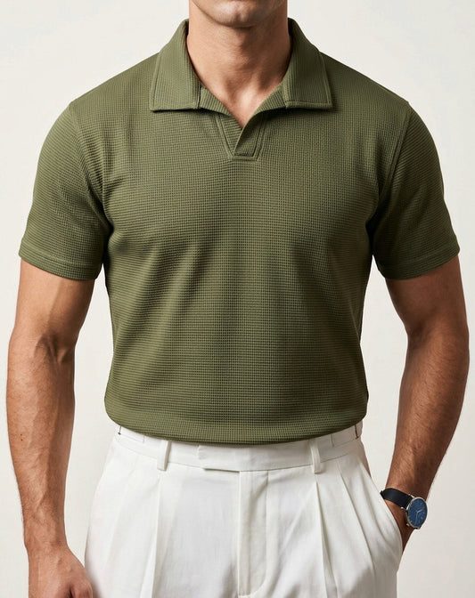 OLIVE WAFFLE KNIT POLO