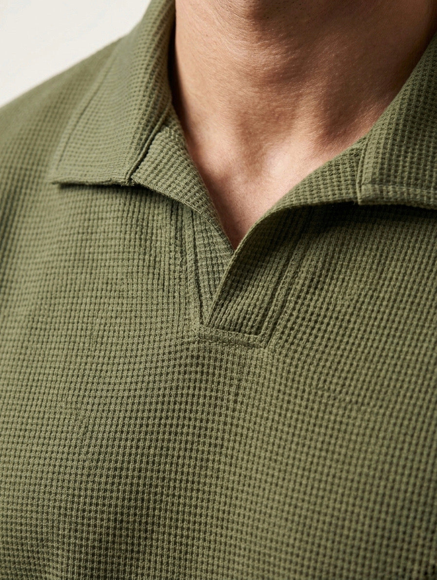 OLIVE WAFFLE KNIT POLO