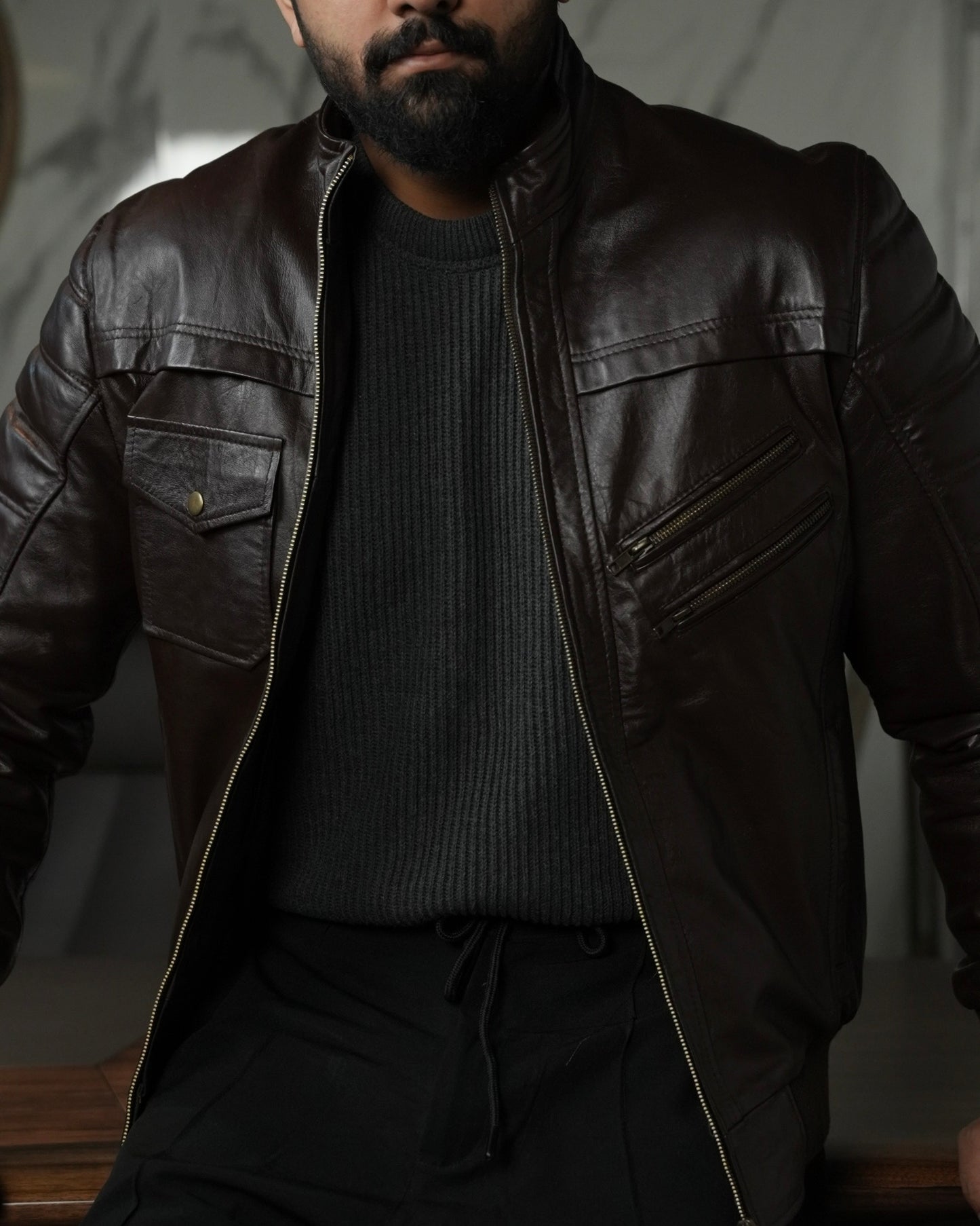 COFFEE BROWN LEATHER JACKET