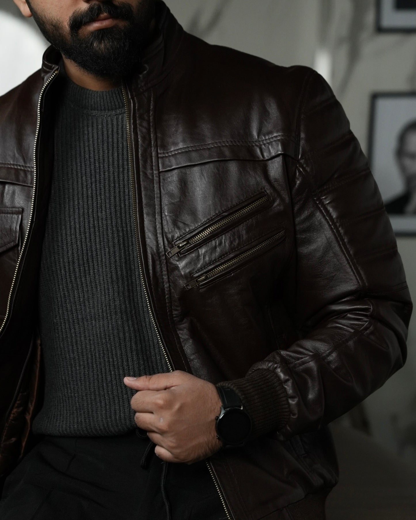 COFFEE BROWN LEATHER JACKET