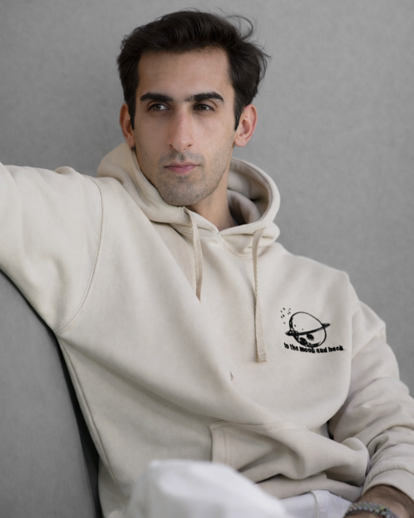 TO THE MOON AND BACK HOODIE | BEIGE