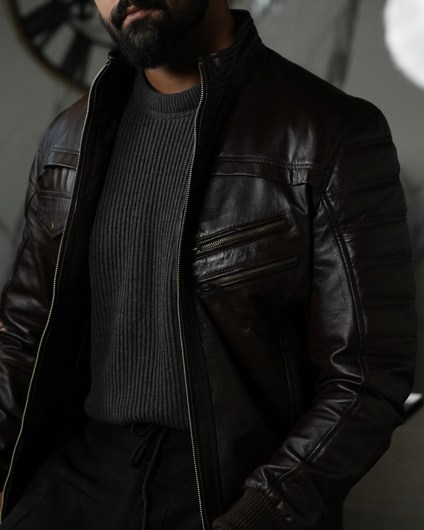 COFFEE BROWN LEATHER JACKET