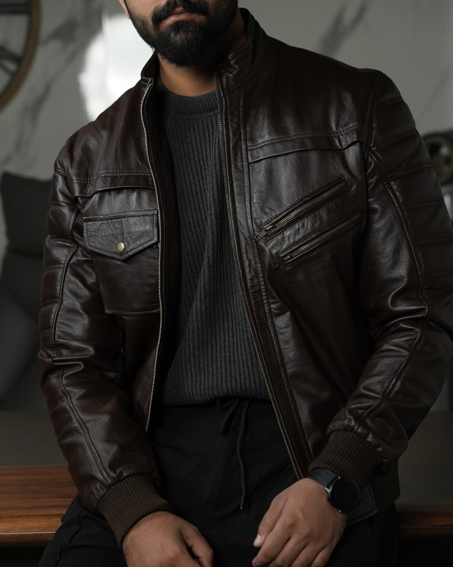 COFFEE BROWN LEATHER JACKET