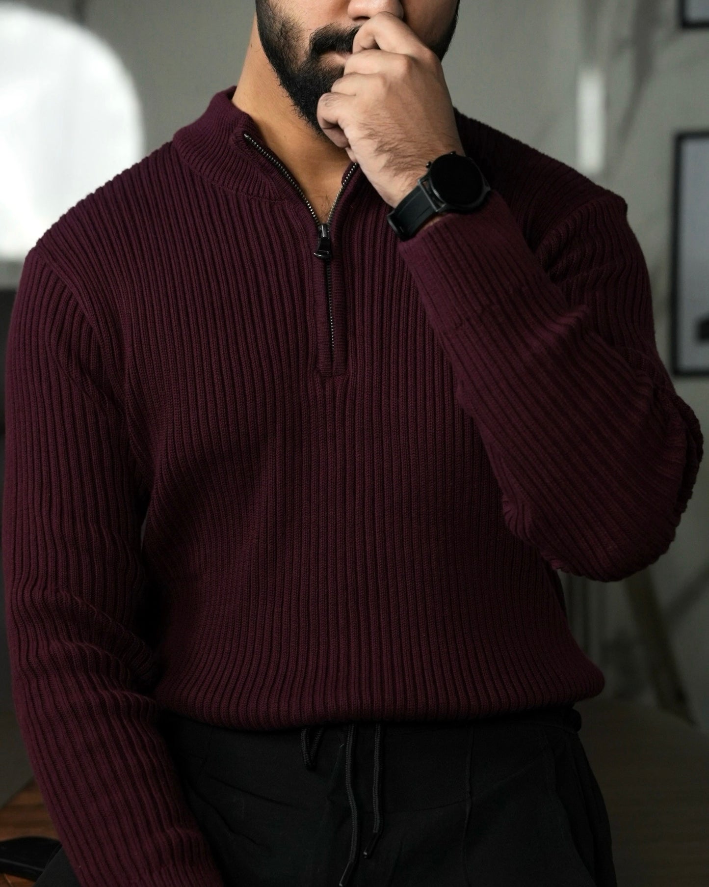 BURGUNDY KNITTED ZIPPER