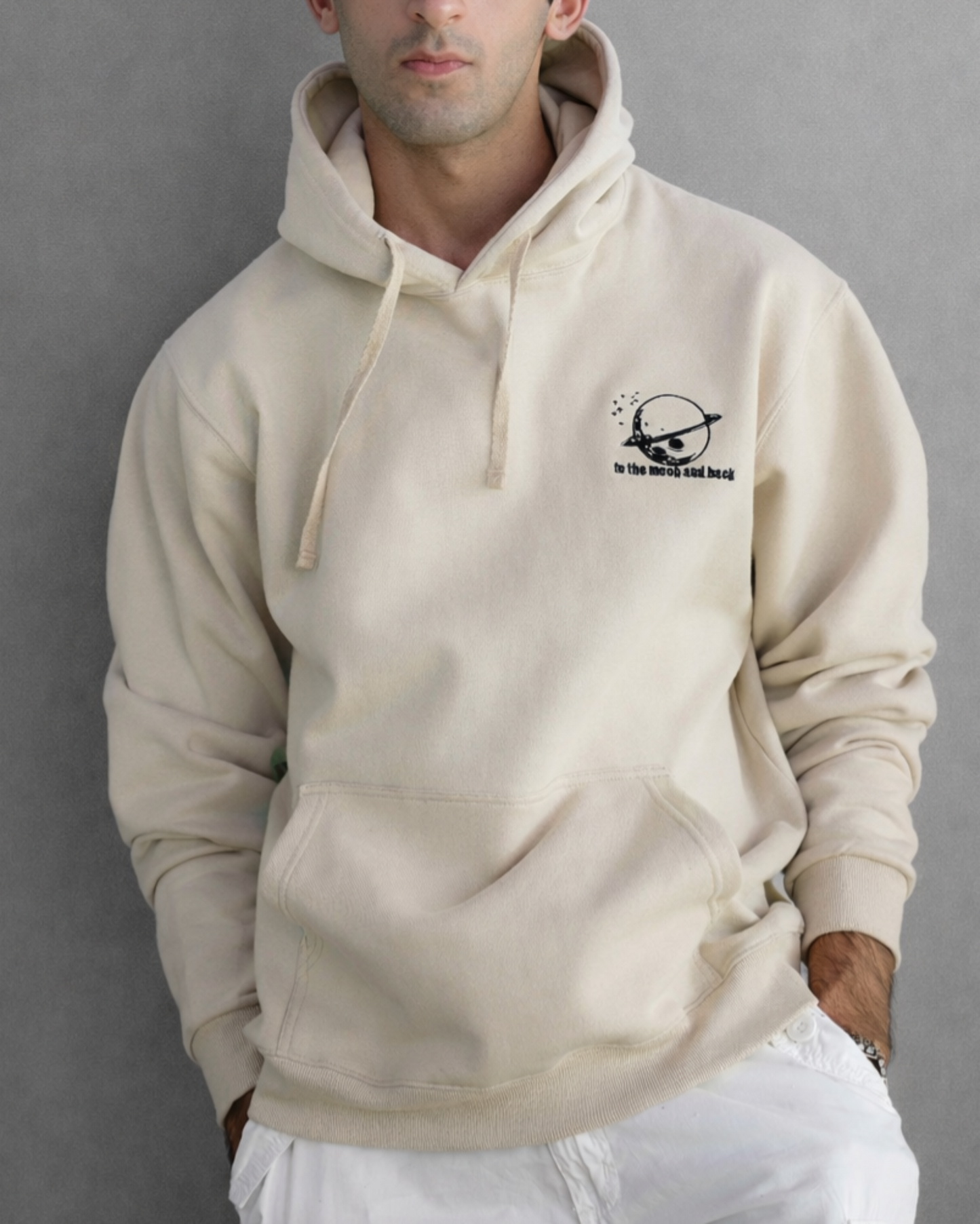 TO THE MOON AND BACK HOODIE | BEIGE