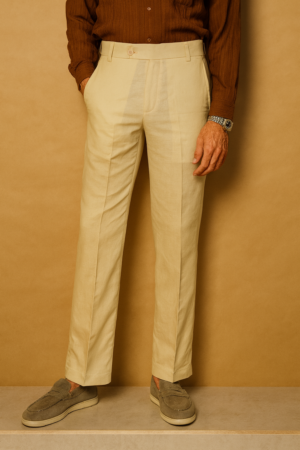 BEIGE IRISH LINEN TROUSER